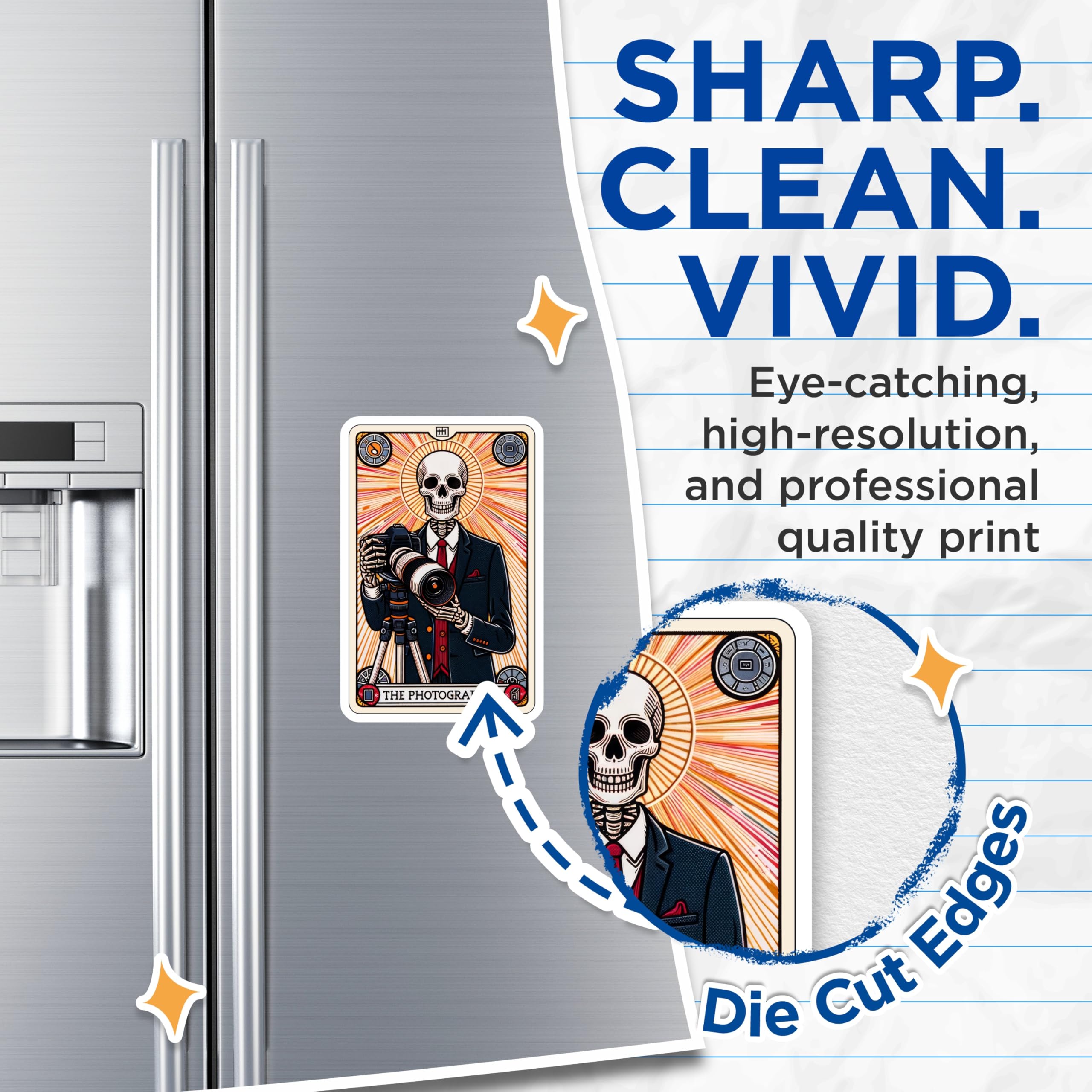 (2 Pack) Skeleton Photographer Magnets - Creative Photography Art - Macabre Camera Decor - Unique Fridge Magnets - 5 Inches On Longest Side - Thick Durable Magnet - Made in USA - MAG22995