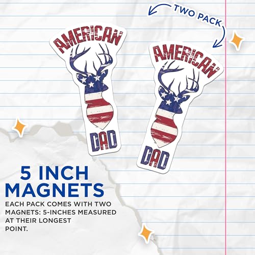(2 Pack) American Dad Magnets Magnets - Patriotic Deer Head Magnet - Rustic American Flag Decor - 5" On Longest Side - Made in USA - Sticks to Refrigerators & Metal Surfaces - MAG8504