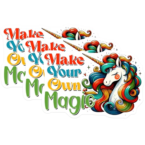 (3 Pack) Unicorn Decals - Make Your Own Magic - Laptop Decal - Magical Decal - 3 Inches On Longest Side - Easy Peel & Apply - Made in USA - 3MCS6820