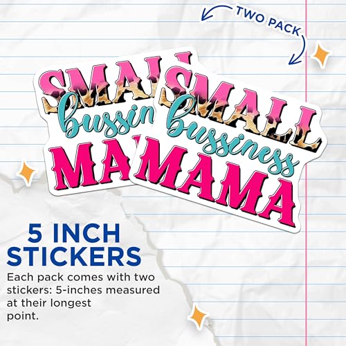 (2 Pack) Small Business Mama Stickers - Small Business Owner - Mama Entrepreneur Decal - 5" On Longest Side - Sticks to Smooth Flat Surfaces - Made in USA - BMCS7704
