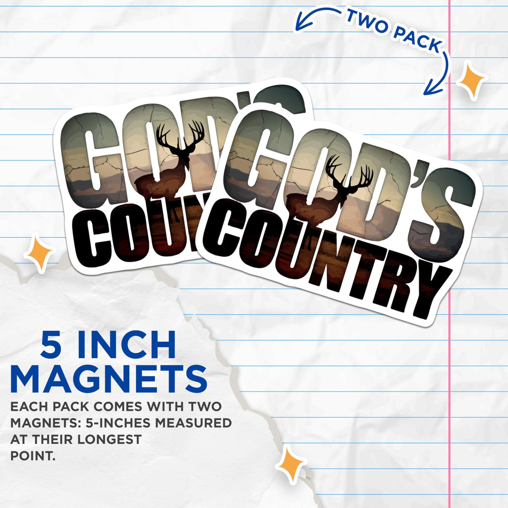 (2 Pack) God's Country Magnets - Majestic Deer Antler Art - Christian Hunter Outdoor Vehicle Fridge Decor - 5 Inches On Longest Side - Thick Durable Magnet - Made in USA - MAG20958