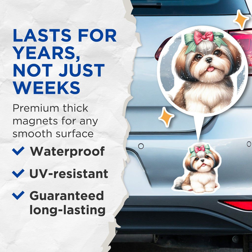 (2 Pack) Cute Shih Tzu Puppy Magnets - Dog Lover Fridge Decor - Pet Mom Accessory - Animal Magnets - 5 Inches On Longest Side - Thick Durable Magnet - Made in USA - MAG36579