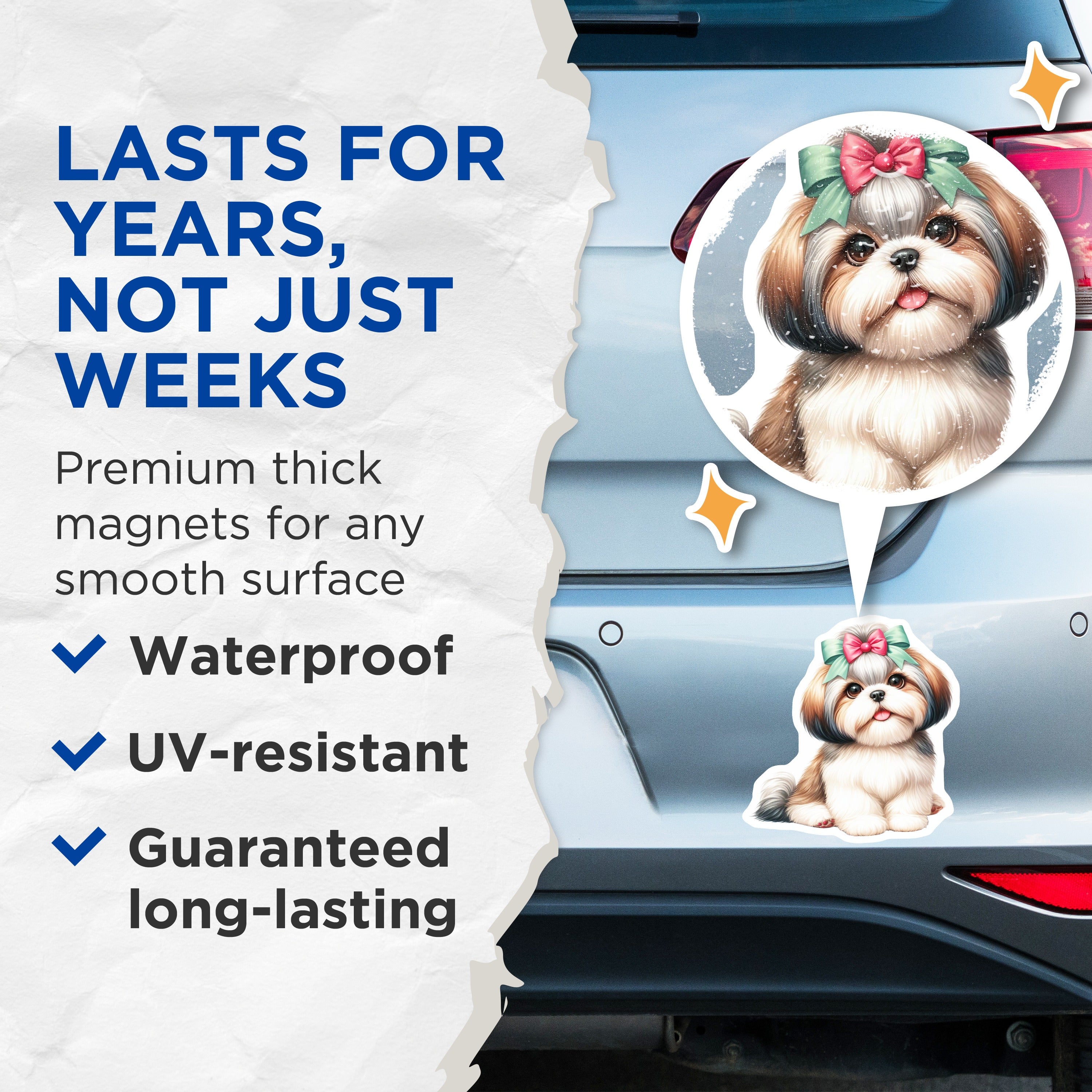 (2 Pack) Cute Shih Tzu Puppy Magnets - Dog Lover Fridge Decor - Pet Mom Accessory - Animal Magnets - 5 Inches On Longest Side - Thick Durable Magnet - Made in USA - MAG36579