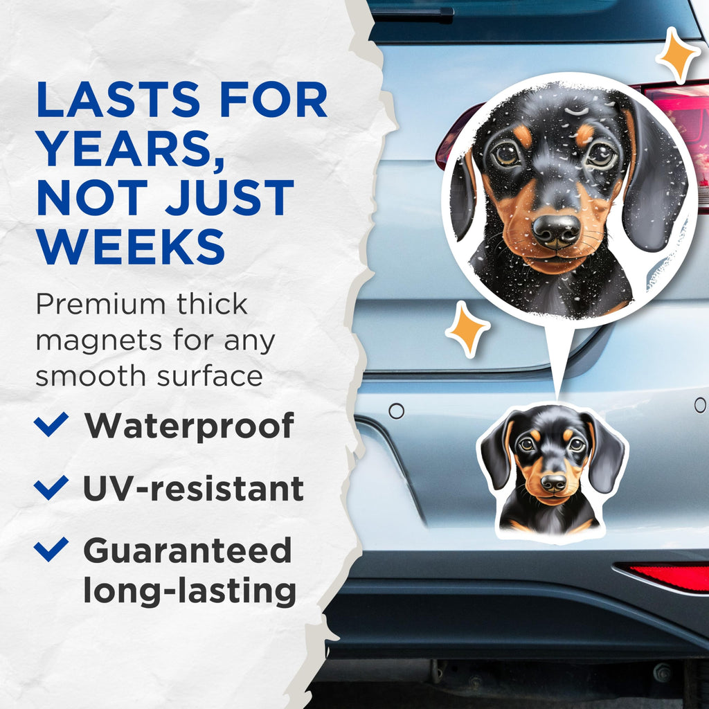 (2 Pack) Dachshund Puppy Magnets - Wiener Dog Decor - Pet Lover Refrigerator Art - 5 Inches On Longest Side - Thick Durable Magnet - Made in USA - MAG27993