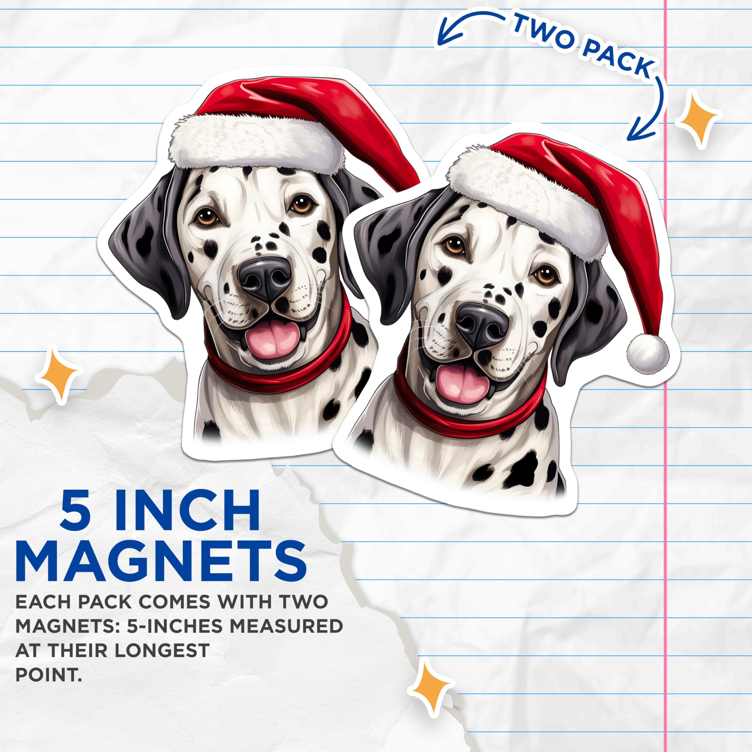 (2 Pack) Santa Hat Dalmatian Magnets - Christmas Dog Holiday Decor - Pet Owner Refrigerator Accessory - 5 Inches On Longest Side - Thick Durable Magnet - Made in USA - MAG25360