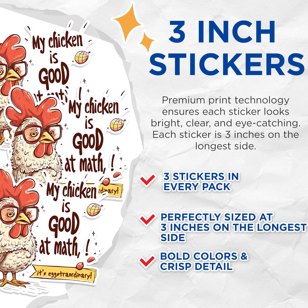 (3 Pack) Math Chicken Decals - Funny Chicken - Laptop Decal - 3 Inches On Longest Side - Easy Peel & Apply - Made in USA - 3MCS1464