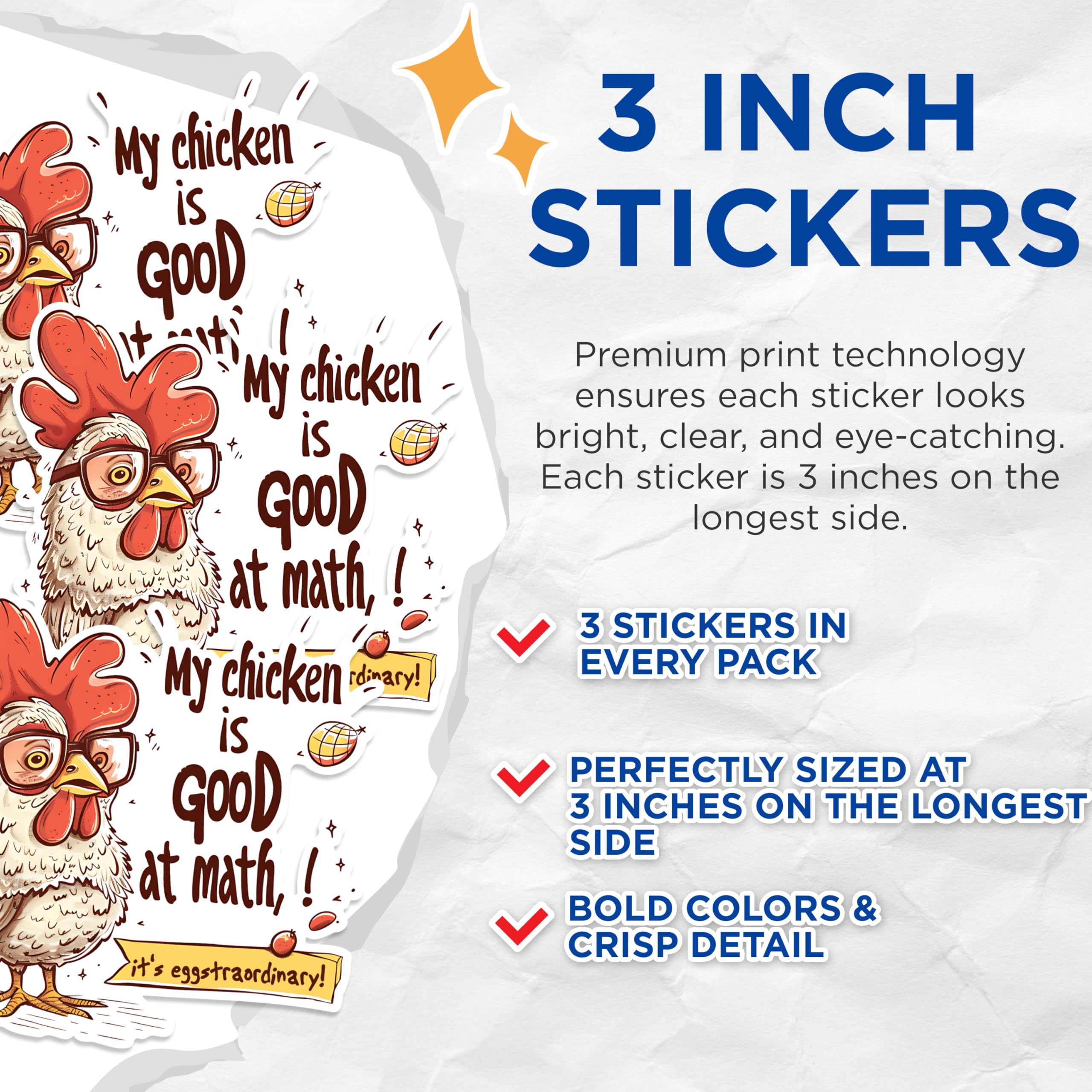 (3 Pack) Math Chicken Decals - Funny Chicken - Laptop Decal - 3 Inches On Longest Side - Easy Peel & Apply - Made in USA - 3MCS1464