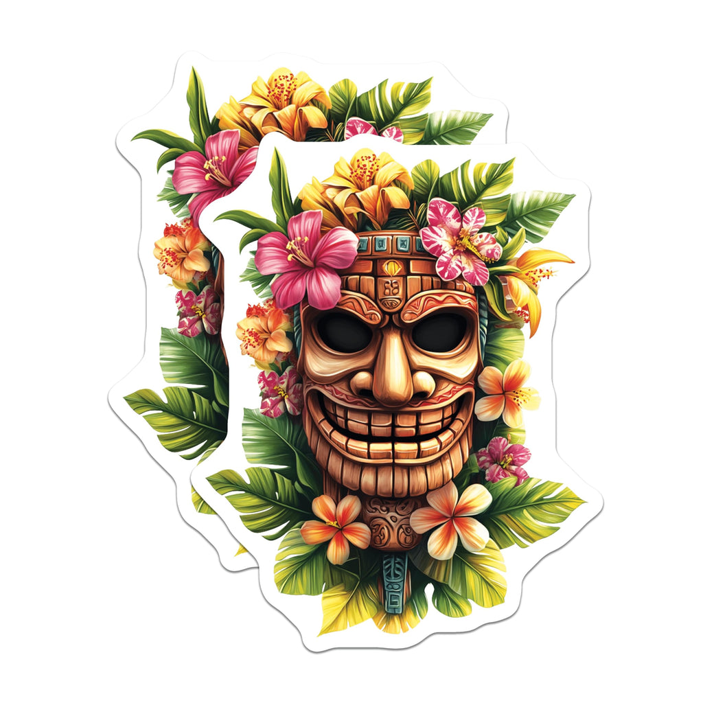 (2 Pack) Tiki Mask Magnets - Tropical Floral Decor - Polynesian Kitchen Refrigerator Magnets - 5 Inches On Longest Side - Thick Durable Magnet - Made in USA - MAG20102