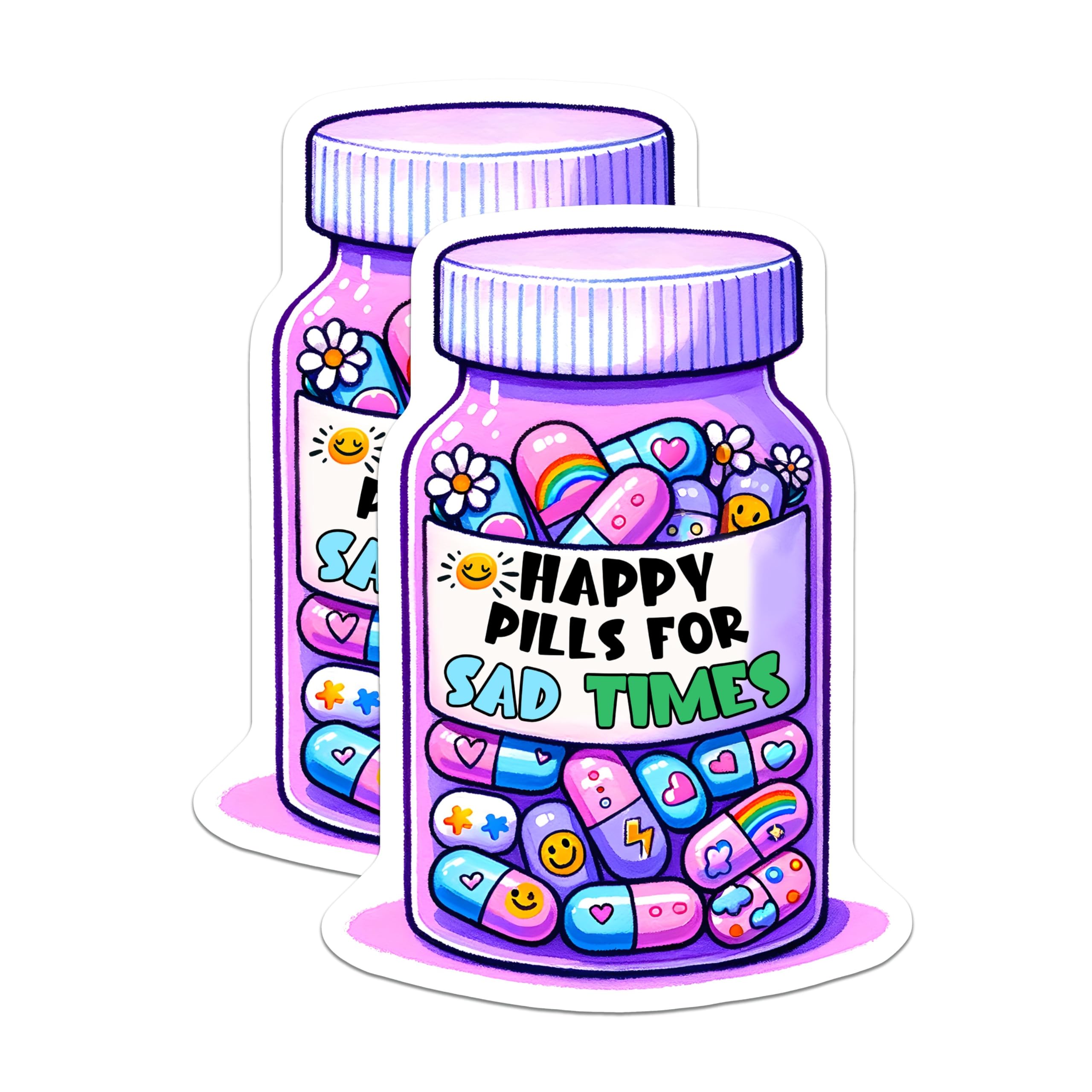 (2 Pack) Happy Pills for Sad Times Magnets - Funny Motivational Decor - 5" On Longest Side - for Cars, Fridges, Toolboxes - Made in USA - MAG7506