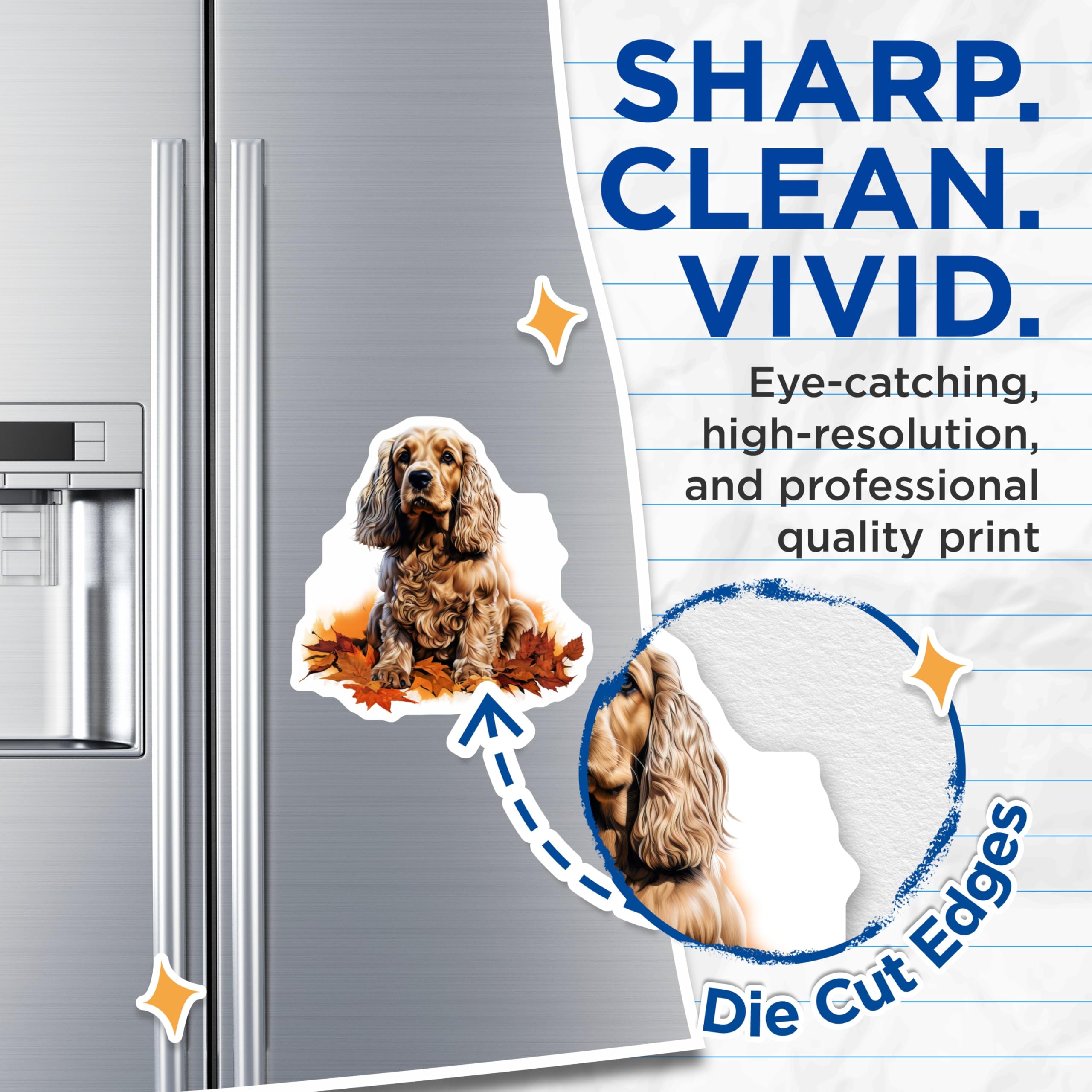 (2 Pack) Cocker Spaniel Dog Magnets - Autumn Fall Animal Art - Pet Parent Refrigerator Display - 5 Inches On Longest Side - Thick Durable Magnet - Made in USA - MAG25131