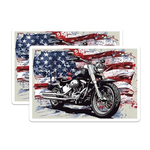 (2 Pack) Motorcycle Flag Stickers - American Flag Art - Patriotic USA - 5" On Longest Side - Sticks to Smooth Flat Surfaces - Made in USA - BMCS9206