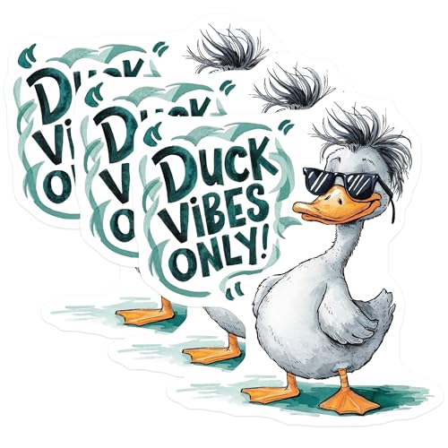 (3 Pack) Duck Vibes Only Decals - Cool Animal Art Stickers - Quirky Laptop Decals - 3 Inches On Longest Side - Easy Peel & Apply - Made in USA - 3MCS7313