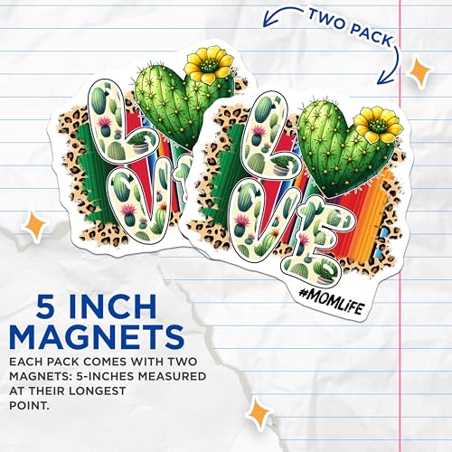 (2 Pack) Cactus Love Magnets - Momlife Decor - 5" On Longest Side - for Cars, Fridges, Toolboxes - Made in USA - MAG8177