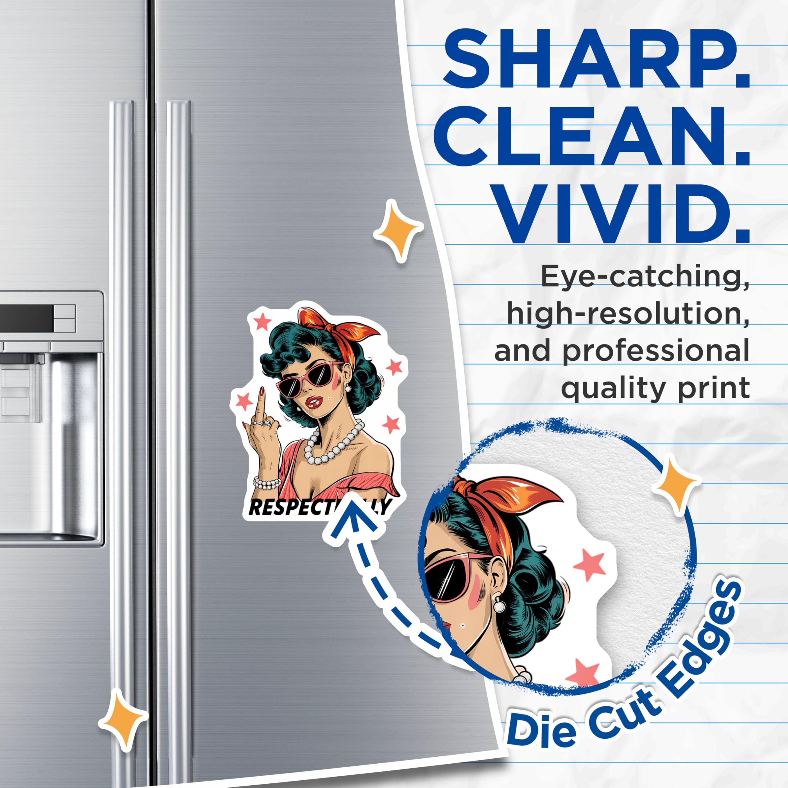 (2 Pack) Sassy Woman Magnets - Pop Art Middle Finger Artwork - Respectfully Attitude Decor - Retro Pinup Fridge Accessory - 5 Inches On Longest Side - Thick Durable Magnet - Made in USA - MAG21997