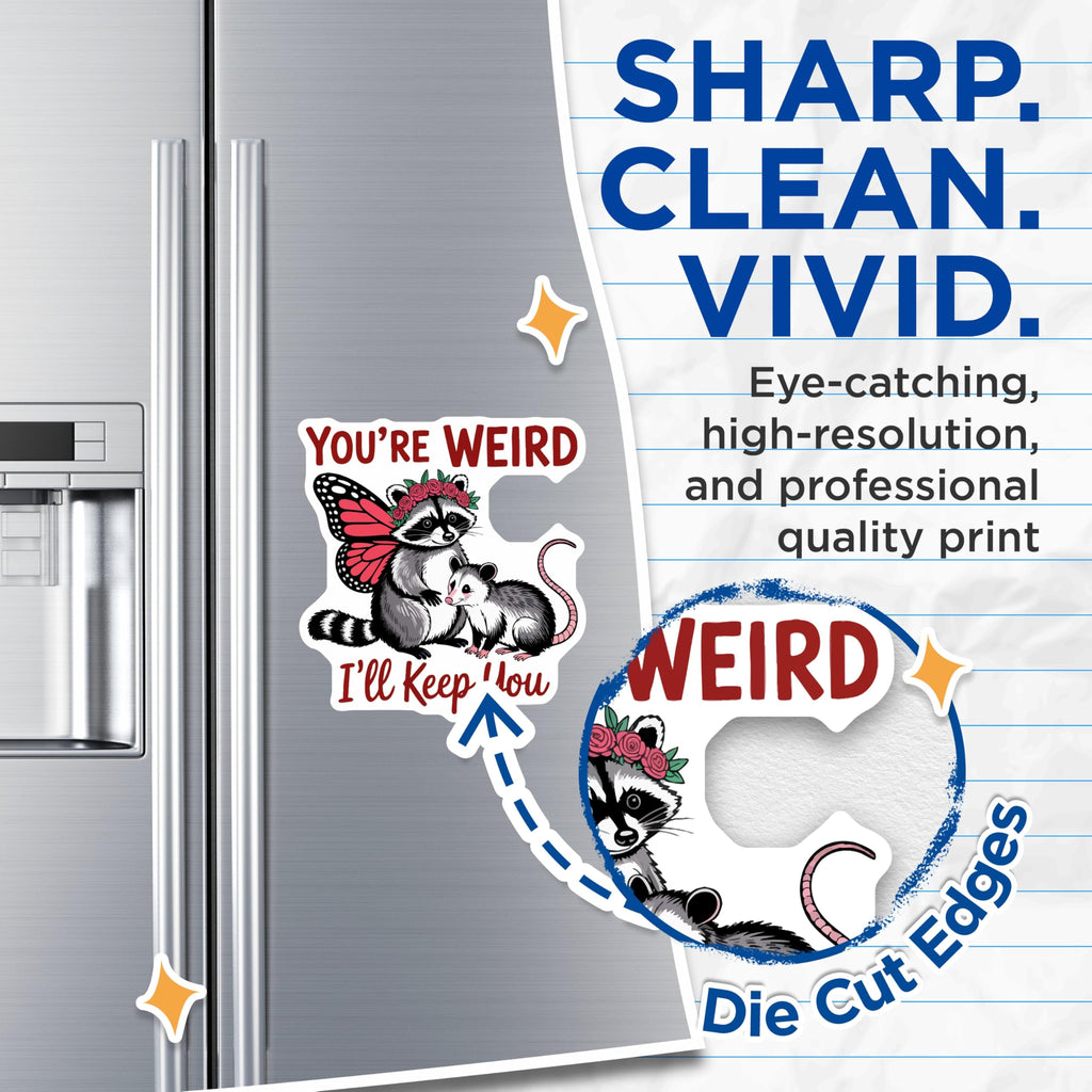 (2 Pack) Youre Weird Ill Keep You Magnets - Raccoon Opossum Friends - Quirky Animal Decor - Funny Sayings Kitchen Magnets - 5 Inches On Longest Side - Thick Durable Magnet - Made in USA - MAG22480