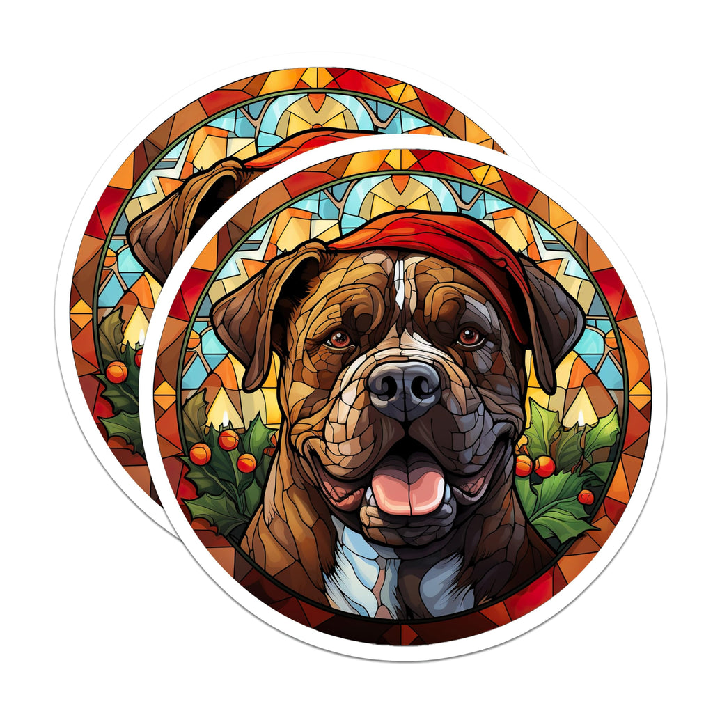 (2 Pack) Stained Glass Bulldog Magnets - Christmas Dog Holiday Decor - Pet Lover Refrigerator Art - 5 Inches On Longest Side - Thick Durable Magnet - Made in USA - MAG26986