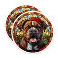 (2 Pack) Stained Glass Bulldog Magnets - Christmas Dog Holiday Decor - Pet Lover Refrigerator Art - 5 Inches On Longest Side - Thick Durable Magnet - Made in USA - MAG26986