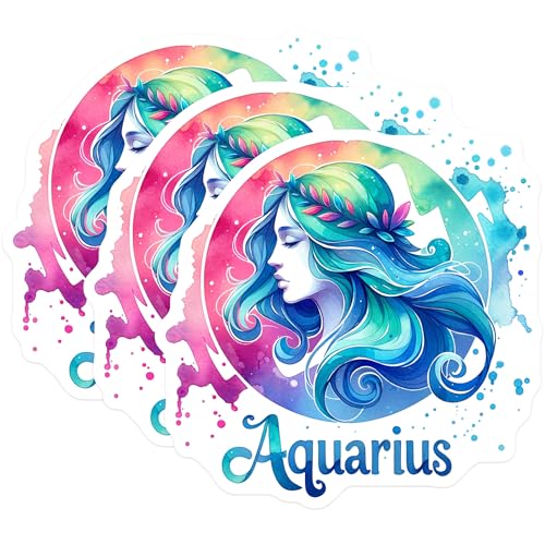 (3 Pack) Aquarius Zodiac Decals - Horoscope Astrology - Water Bearer Laptop Stickers- 3 Inches On Longest Side - Easy Peel & Apply - Made in USA - 3MCS5779