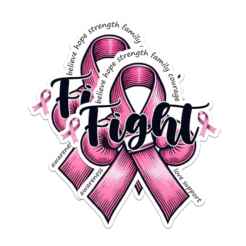 (2 Packs) Fight Pink Ribbon Breast Cancer Awareness Support Stickers - Pink Breast Cancer Decals - 5" On Longest Side - Premium Vinyl - Sticks to Any Smooth Flat Surface - Made in USA - BMCS2437
