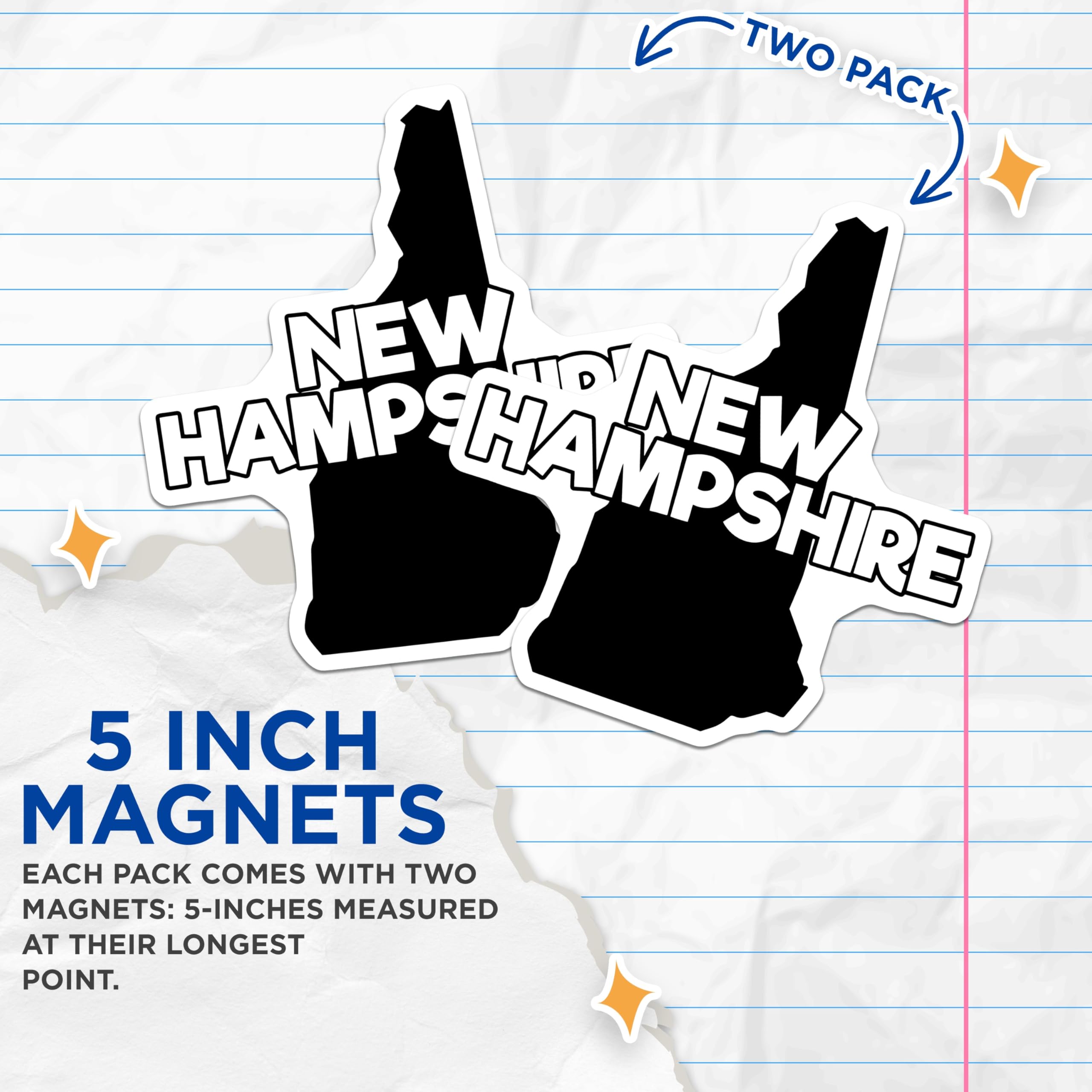 (2 Pack) New Hampshire State Outline Magnets - Granite State Travel Souvenir - Northeast USA Map Decor and Memorabilia - 5 Inches On Longest Side - Thick Durable Magnet - Made in USA - MAG20791