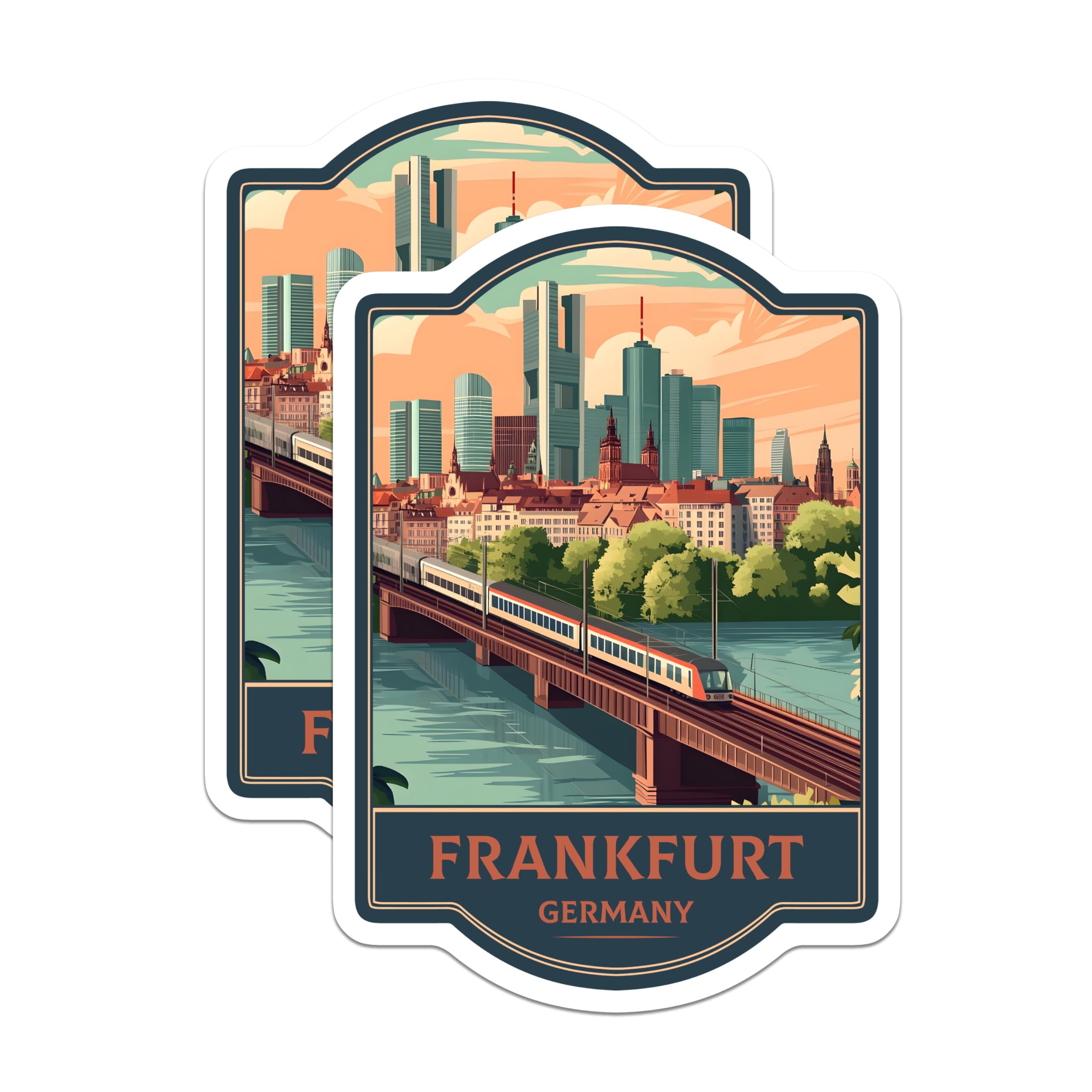 (2 Pack) Frankfurt Germany Travel Magnets - European City Landmark - Retro Skyline Souvenir Art - 5 Inches On Longest Side - Thick Durable Magnet - Made in USA - MAG22647
