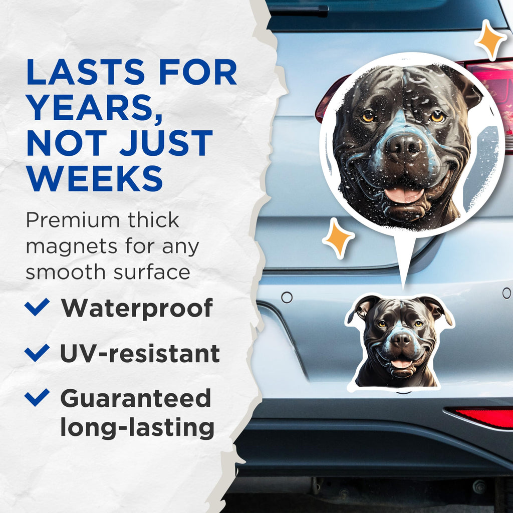 (2 Pack) Smiling Pitbull Magnets - Happy Pit Bull Dog Art - Pet Parent Kitchen Fridge Decor - Animal Lover Locker Magnet - 5 Inches On Longest Side - Thick Durable Magnet - Made in USA - MAG26441