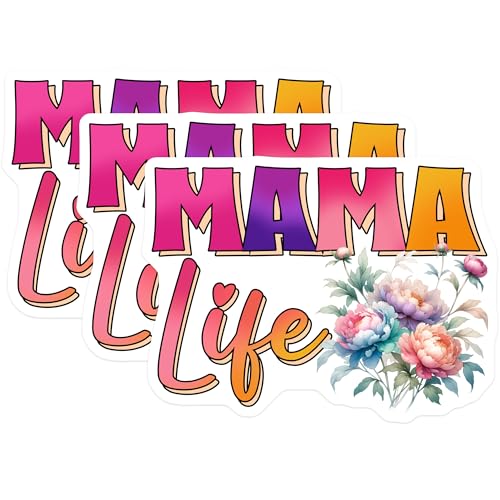 (3 Pack) Mama Life Decals - Floral Mom Laptop Decals - Motherhood Sticker Set - 3 Inches On Longest Side - Easy Peel & Apply - Made in USA - 3MCS6946