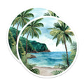 (2 Pack) Tropical Beach Stickers - Palm Tree Ocean Scene - Watercolor Paradise Island - 5" On Longest Side - Sticks to Smooth Flat Surfaces - Made in USA - BMCS20028