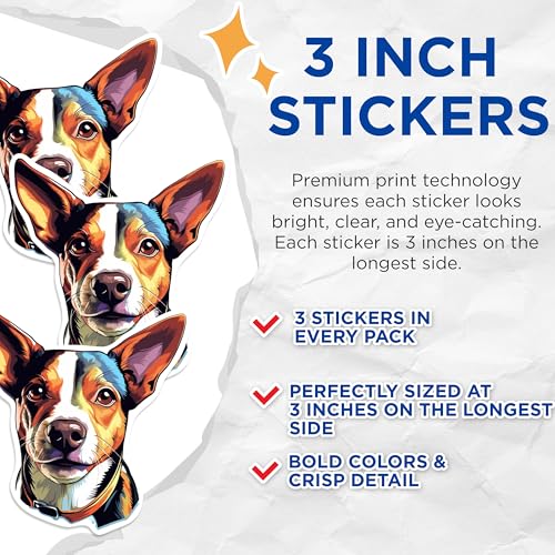 (3 Pack) Rat Terrier Decals - Dog Breed Stickers - Pet Lover Decal - 3 Inches On Longest Side - Easy Peel & Apply - Made in USA - 3MCS0638