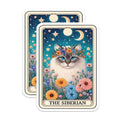(2 Pack) Siberian Cat Stickers - Floral Cat Stickers - Moon and Stars Cat Stickers - 5" On Longest Side - Sticks to Smooth Flat Surfaces - Made in USA - BMCS5309