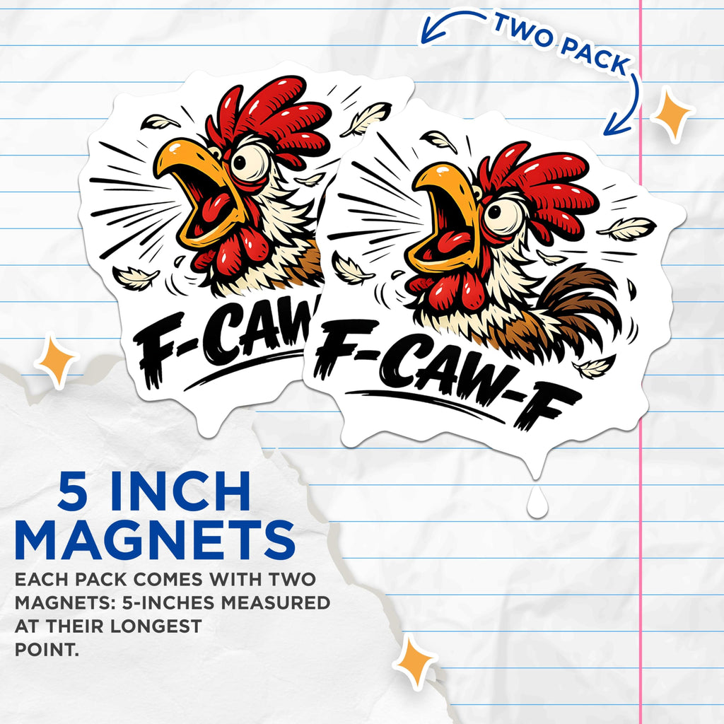 (2 Pack) Screaming Rooster Magnets - Funny Farm Animal Art - F-CAW-F Kitchen Decor - 5 Inches On Longest Side - Thick Durable Magnet - Made in USA - MAG20172