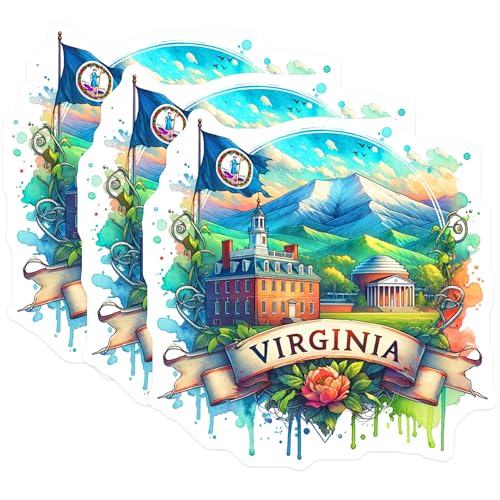 (3 Pack) Virginia Decals - State Pride Decal - Laptop Decal- 3 Inches On Longest Side - Easy Peel & Apply - Made in USA - 3MCS5633