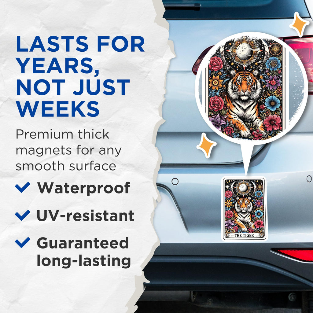 (2 Pack) Tiger Zodiac Magnets - Astrology Art - Colorful Tiger Illustration - Floral - 5" On Longest Side - for Cars, Fridges, Toolboxes - Made in USA - MAG4491
