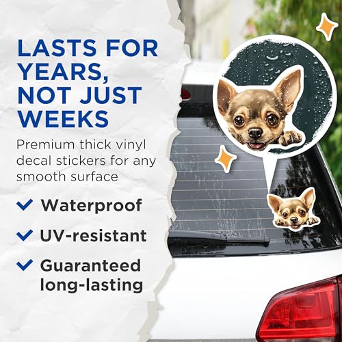 (2 Pack) Cute Dog Stickers - Adorable Chihuahua Sticker - Puppy Illustration Decal - 5" On Longest Side - Sticks to Smooth Flat Surfaces - Made in USA - BMCS9929
