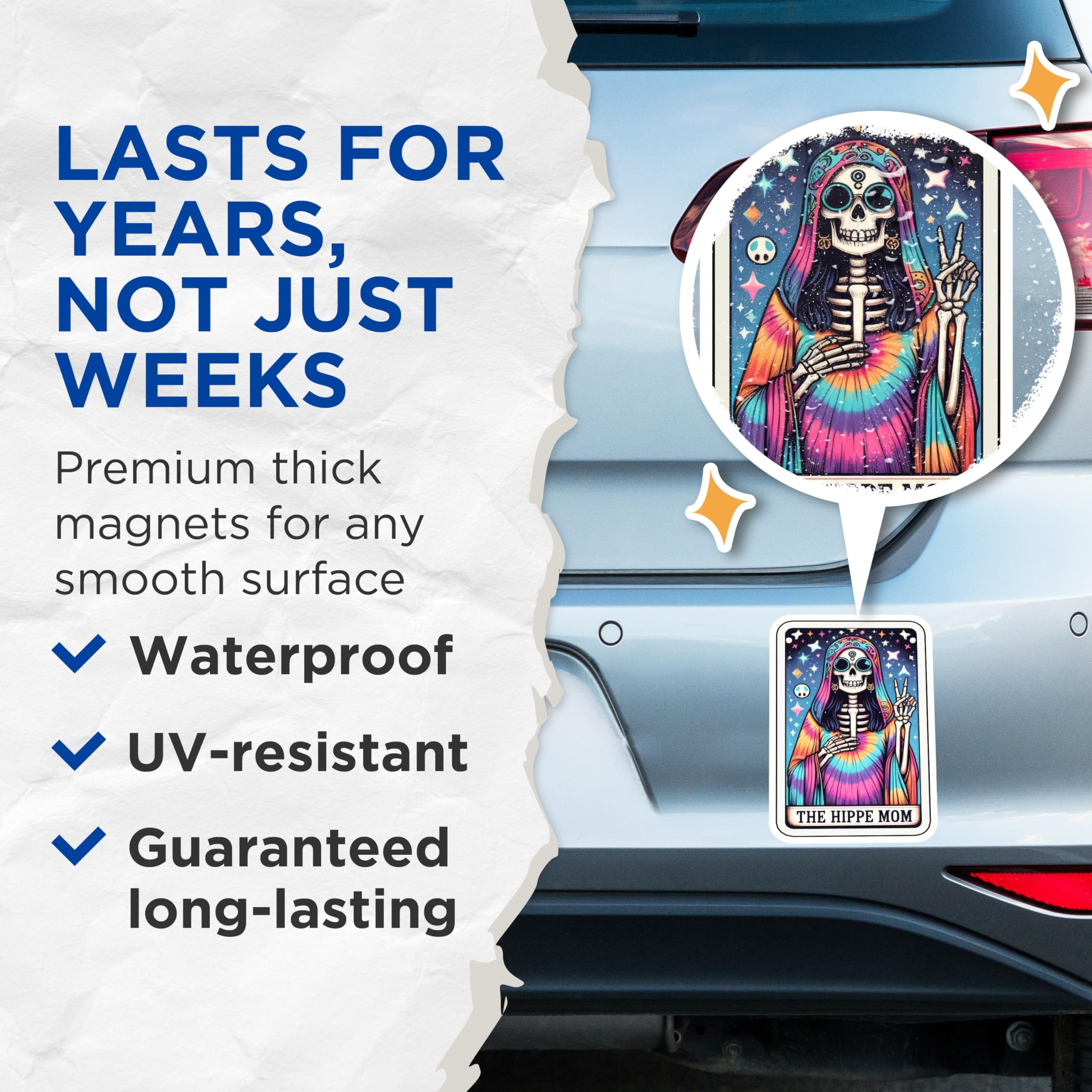 (2 Pack) Hippie Mom Skeleton Magnets - Boho Tie Dye Fridge Decor - Funny Mom Accessories - 5 Inches On Longest Side - Thick Durable Magnet - Made in USA - MAG28612