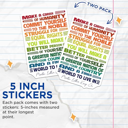 (2 Pack) Humanity Quotes Stickers - Inspirational Martin Luther King Jr Stickers - Motivational Equal Rights Stickers - 5" On Longest Side - Sticks to Smooth Flat Surfaces - Made in USA - BMCS3753