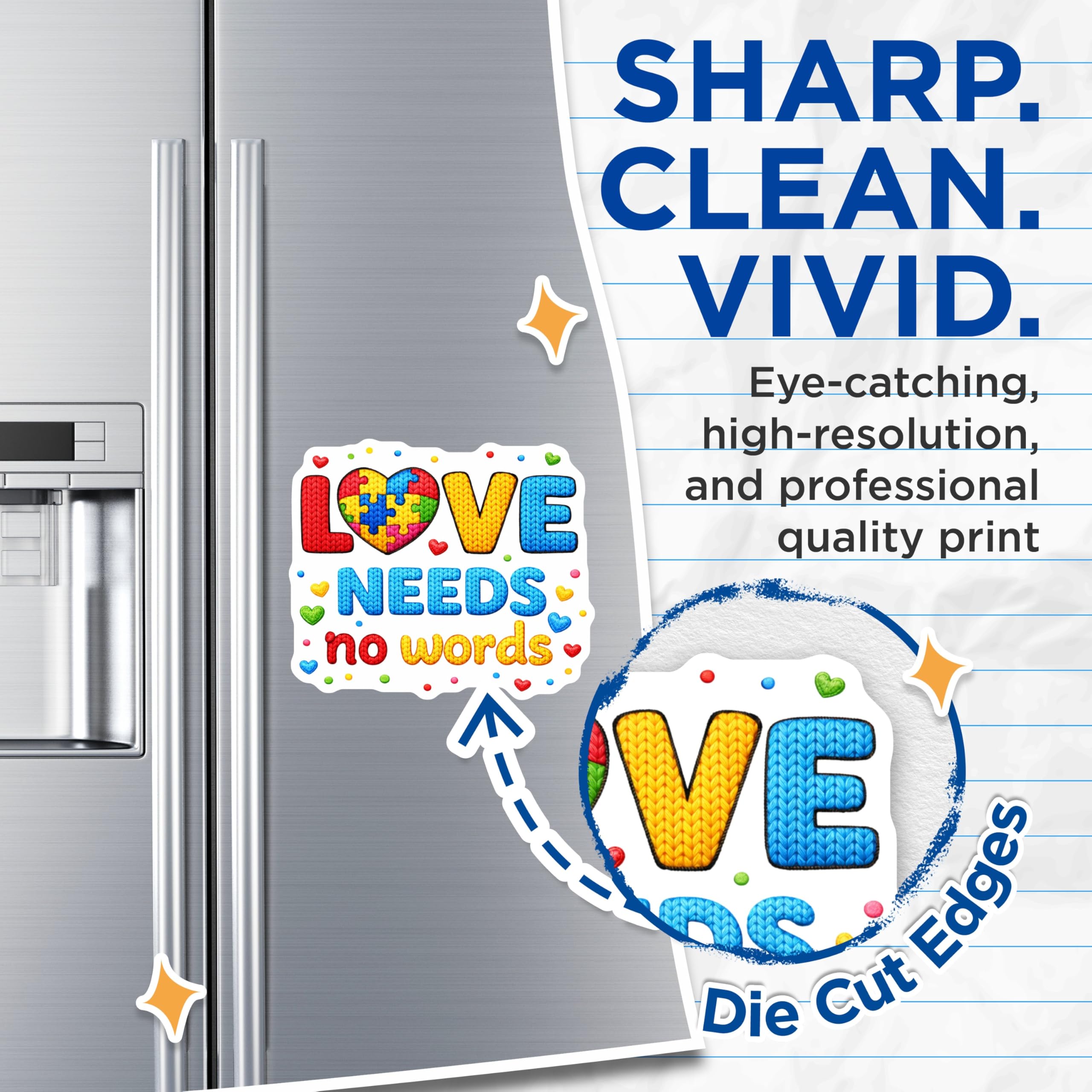 (2 Pack) Autism Awareness Magnets - Vibrant Puzzle Heart Love Message - Neurodiversity Acceptance Refrigerator Decor - 5 Inches On Longest Side - Thick Durable Magnet - Made in USA - MAG21098