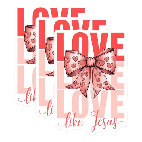 (3 Pack) Love Like Jesus Decals - Heart Bow Decal - Religious Stickers - Christian Decal - 3 Inches On Longest Side - Easy Peel & Apply - Made in USA - 3MCS7716