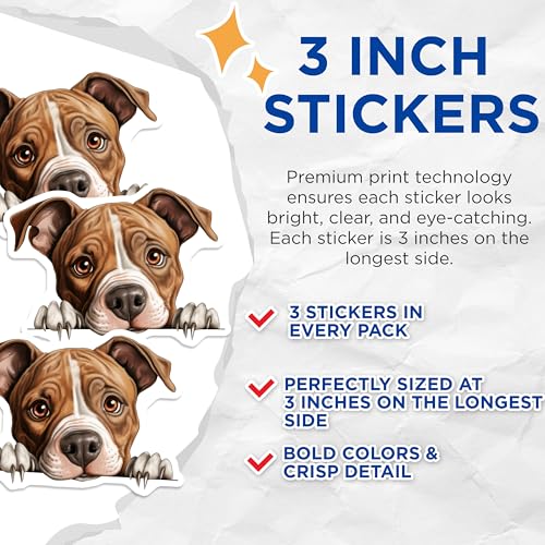 (3 Pack) Pitbull Dog Decals - Puppy Stickers - Laptop Decal - 3 Inches On Longest Side - Easy Peel & Apply - Made in USA - 3MCS8590