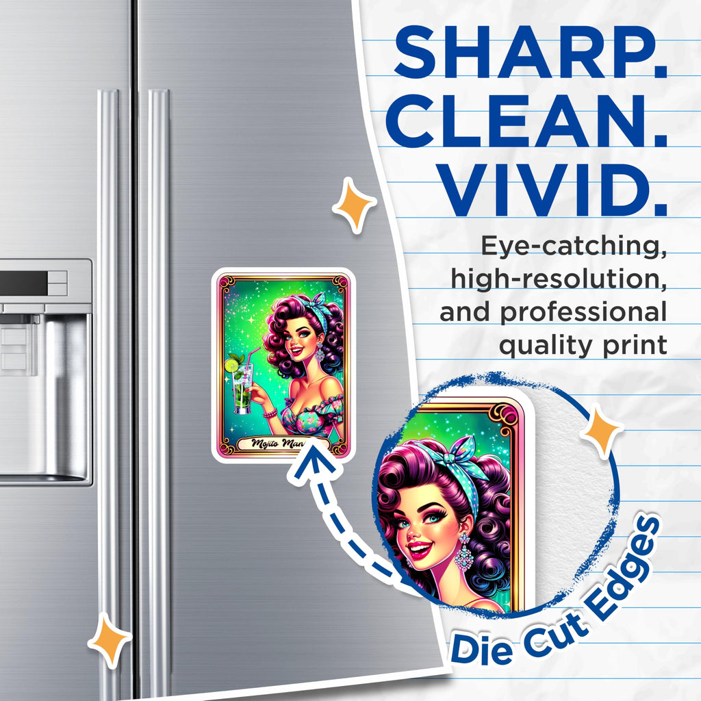 (2 Pack) Mojito Maniac Magnets - Retro Pinup Girl Art - Cocktail Lover Decor - 5 Inches On Longest Side - Thick Durable Magnet - Made in USA - MAG20954