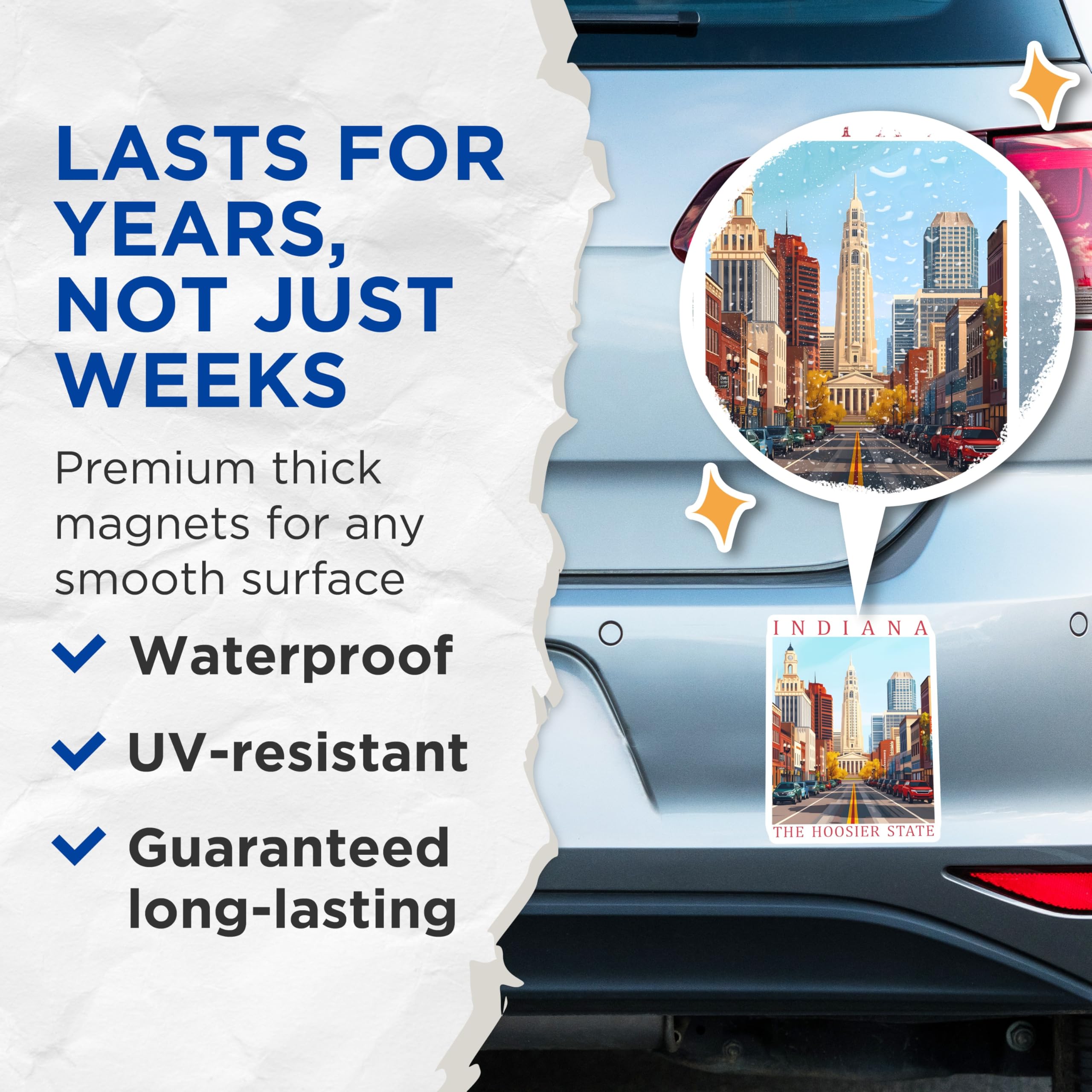 (2 Pack) Indiana Magnets - The Hoosier State - Cityscape Art Magnets - 5" On Longest Side - Premium Magnet - for Cars, Refrigerators, Toolboxes, Lockers - Made in USA - MAG18968