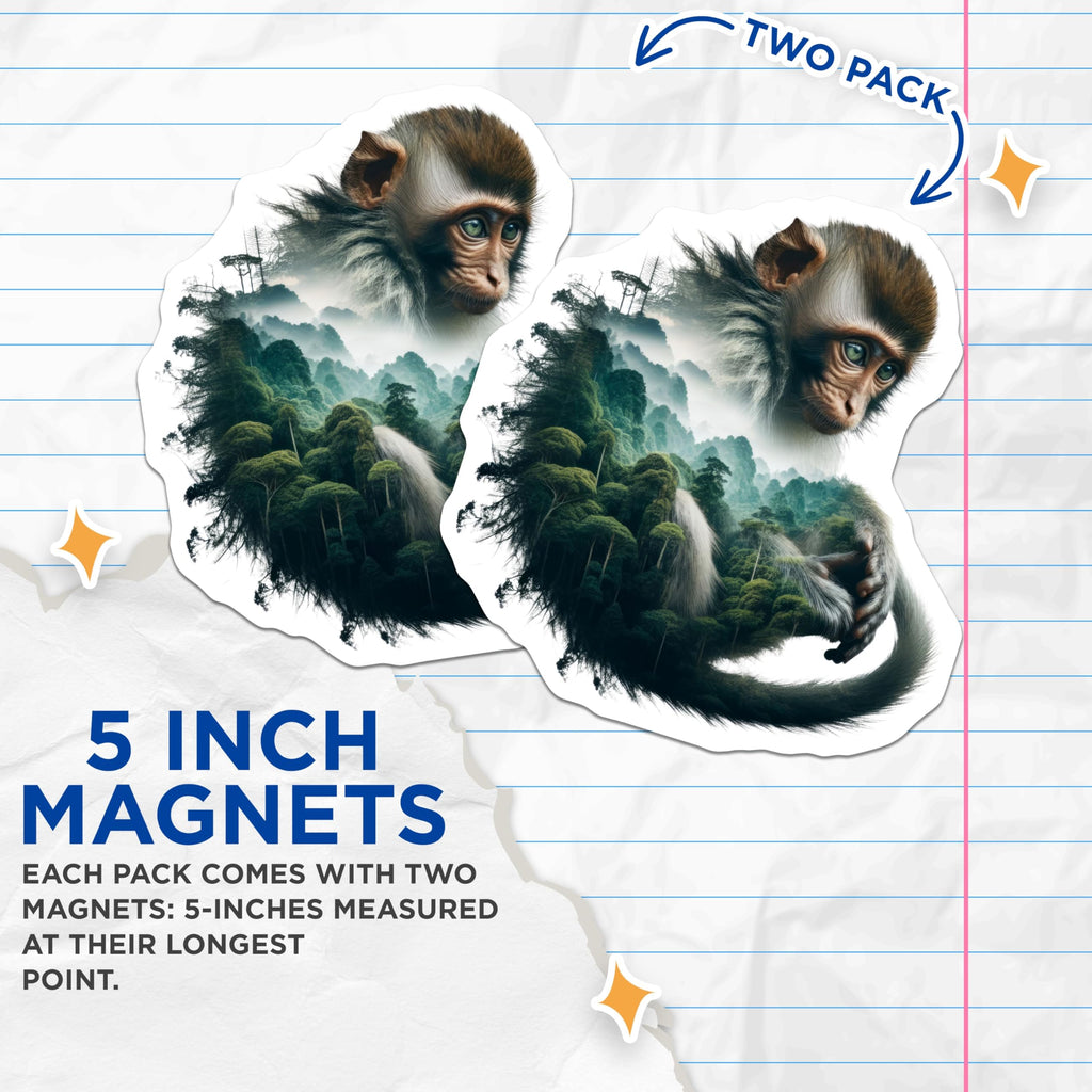 (2 Pack) Monkey Forest Magnets - Animal Lover Decor - Nature Inspired Artwork - 5" On Longest Side - Premium Magnet - for Cars, Refrigerators, Toolboxes, Lockers - Made in USA - MAG14757
