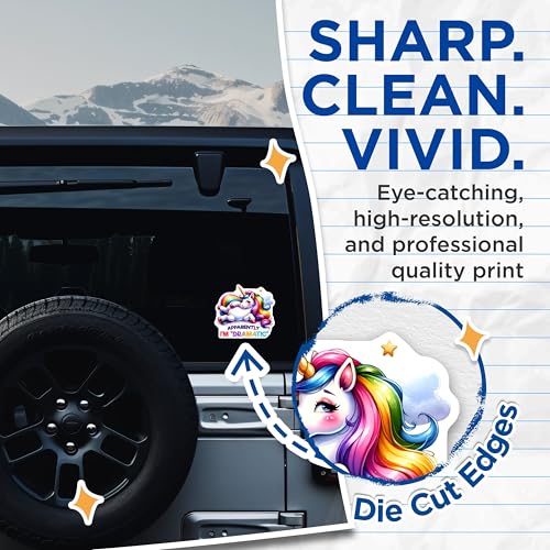 (2 Pack) Cute Unicorn Stickers - Funny Quote - Colorful Rainbow Art - 5" On Longest Side - Sticks to Smooth Flat Surfaces - Made in USA - BMCS7971