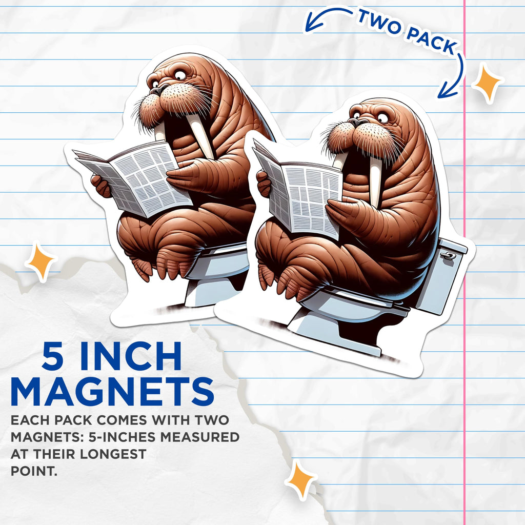 (2 Pack) Walrus on Toilet Magnets - Funny Bathroom Art - Novelty Fridge Magnets - 5" On Longest Side - Premium Magnet - for Cars, Refrigerators, Toolboxes, Lockers - Made in USA - MAG14277