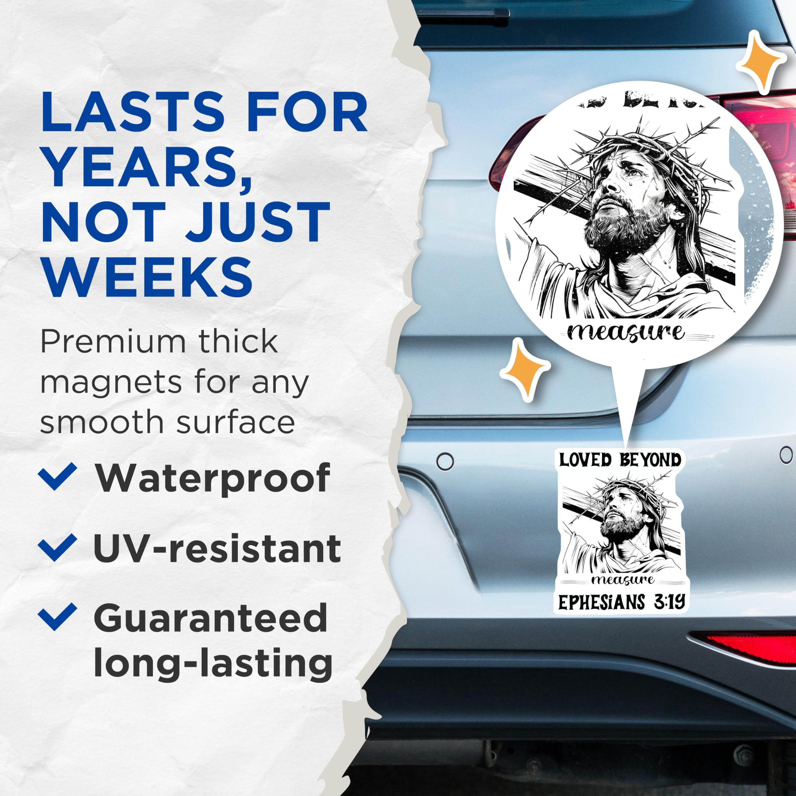 (2 Pack) Jesus Christ Magnets - Ephesians 3 19 - Religious Home Decor - 5" On Longest Side - Premium Magnet - for Cars, Refrigerators, Toolboxes, Lockers - Made in USA - MAG16960