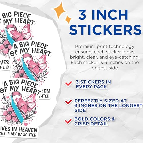 (3 Pack) Daughter Memorial Decals - Heaven Remembrance - Butterfly Flower Remembrance - 3 Inches On Longest Side - Easy Peel & Apply - Made in USA - 3MCS4844