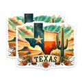 (2 Pack) Texas State Stickers - Cactus Sunset Scene - Road Trip Adventure Sticker Pack - 5" On Longest Side - Sticks to Smooth Flat Surfaces - Made in USA - BMCS7273