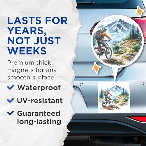 (2 Packs) Mountain Biking Riding in The Mountains Magnets - Mountain Biking Magnets - 5 Inches On Longest Side - Premium Magnet - for Fridges, Toolboxes, Cars - Made in USA - MAG2495