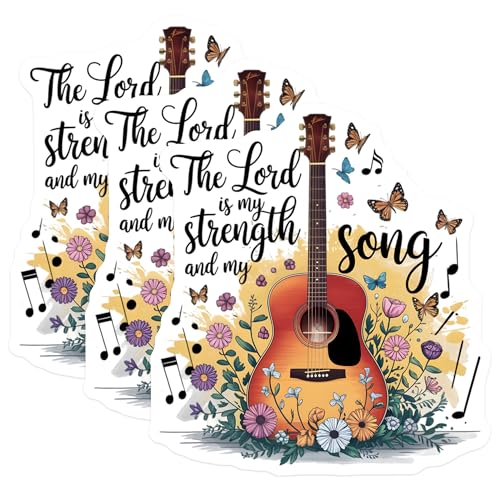 (3 Pack) Guitar Decals - Floral Guitar Art - The Lord is My Strength Decals- 3 Inches On Longest Side - Easy Peel & Apply - Made in USA - 3MCS5379