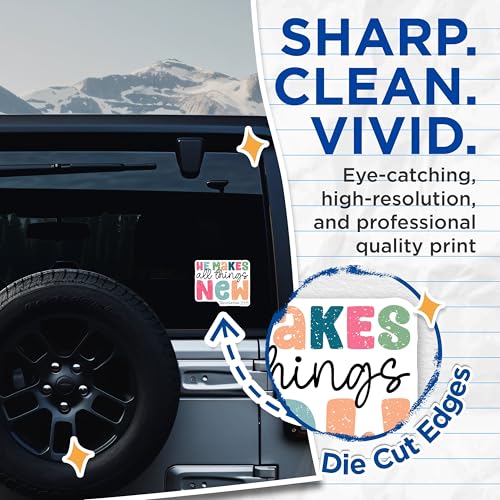 (2 Pack) He Makes All Things New Stickers - Inspirational Stickers - Bible Verse Decal - 5" On Longest Side - Sticks to Smooth Flat Surfaces - Made in USA - BMCS5063
